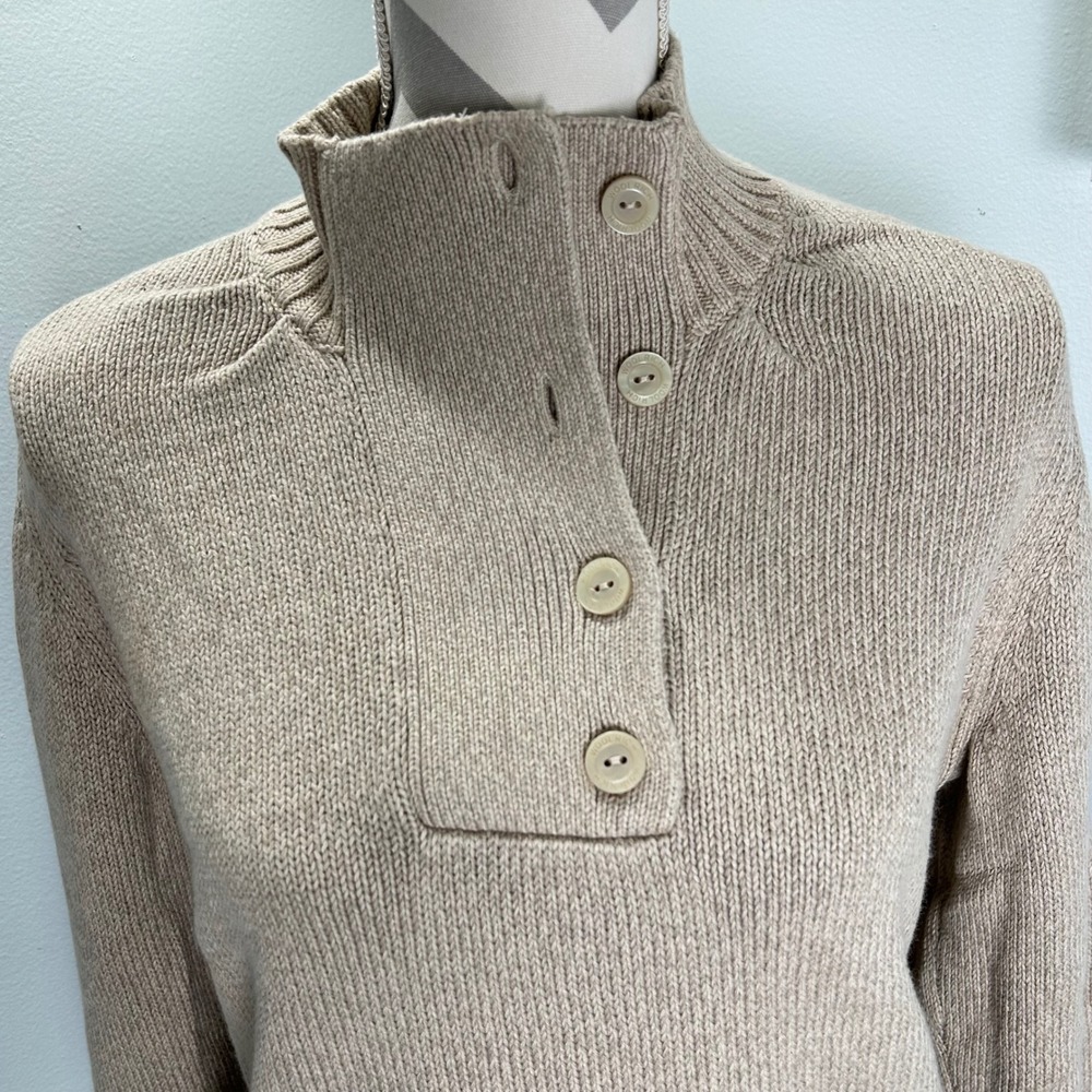 Woolrich Womens Stony Valley Cotton Button Collar Tan Beige Sweater Medium - Picture 4 of 11